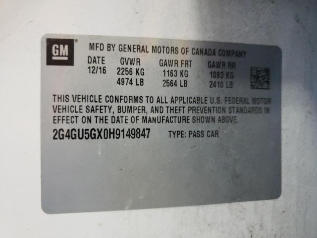 2G4GU5GX0H9149847 - 2017 BUICK REGAL GS WHITE photo 12