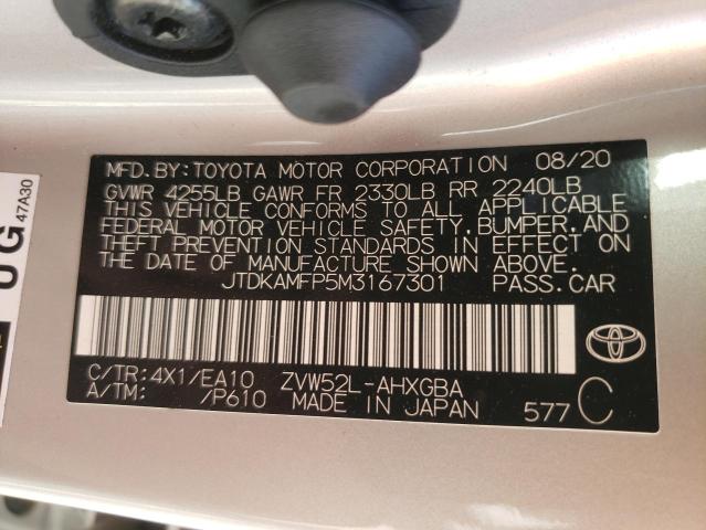 JTDKAMFP5M3167301 - 2021 TOYOTA PRIUS PRIM LE SILVER photo 12