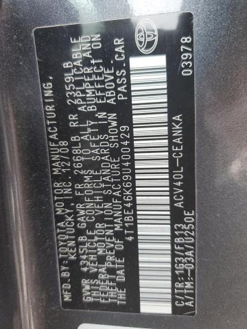 4T1BE46K69U400429 - 2009 TOYOTA CAMRY BASE CHARCOAL photo 12