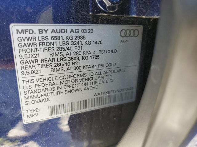 WA1VXBF72ND013425 - 2022 AUDI Q7 PRESTIGE BLUE photo 10