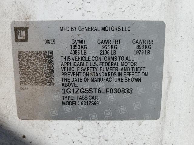 1G1ZG5ST6LF030833 - 2020 CHEVROLET MALIBU RS WHITE photo 12