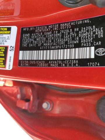 4T1T11AK9PU172199 - 2023 TOYOTA CAMRY SE NIGHT SHADE RED photo 12