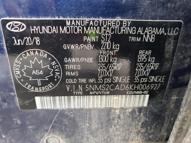 5NMS2CAD6KH006927 - 2019 HYUNDAI SANTA FE SE BLUE photo 14