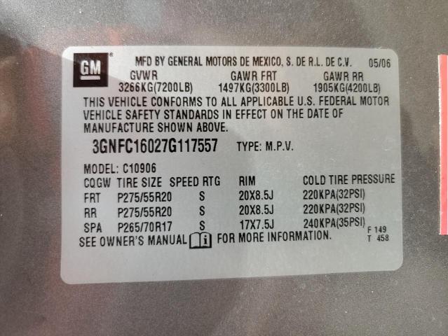 3GNFC16027G117557 - 2007 CHEVROLET SUBURBAN C1500 GRAY photo 14