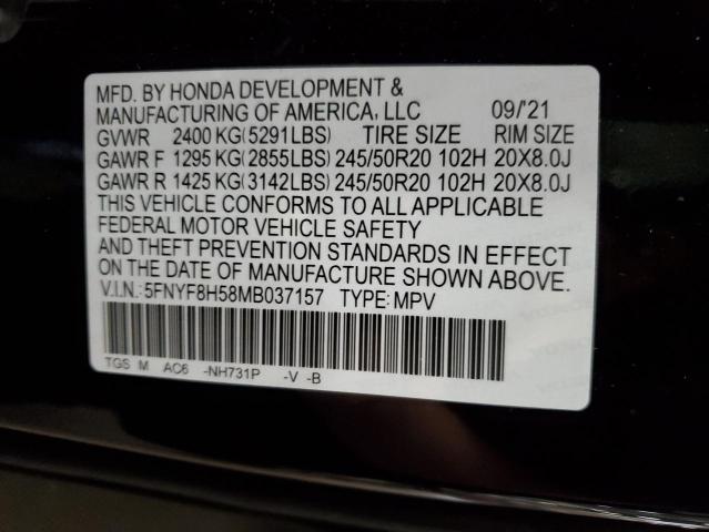 5FNYF8H58MB037157 - 2021 HONDA PASSPORT EXL შავი ფოტო 14