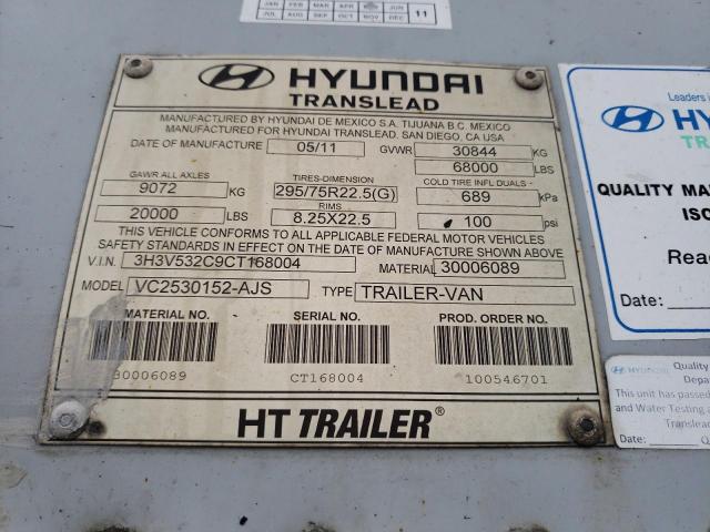 3H3V532C9CT168004 - 2012 HYUNDAI TRANSLEAD WHITE photo 10