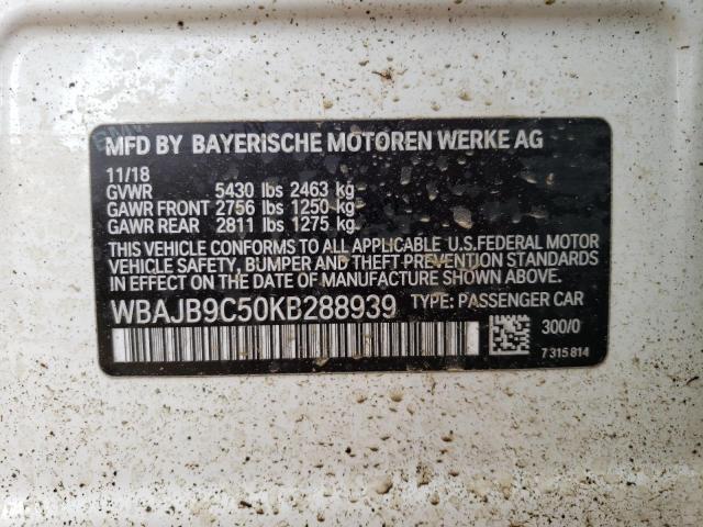 WBAJB9C50KB288939 - 2019 BMW M550XI WHITE photo 12