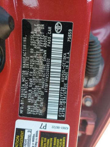 4T1BF1FK5CU608532 - 2012 TOYOTA CAMRY BASE RED photo 12