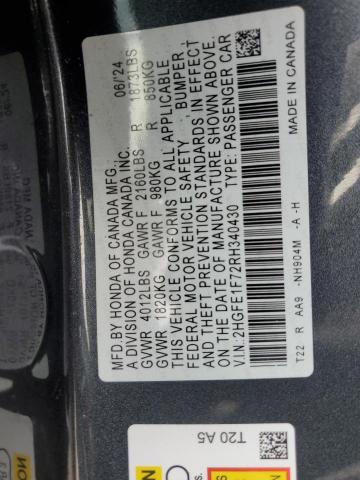 2HGFE1F72RH340430 - 2024 HONDA CIVIC EX Boz foto 12