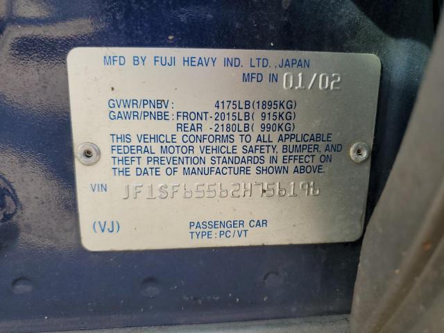 JF1SF65562H756196 - 2002 SUBARU FORESTER S ლურჯი ფოტო 12