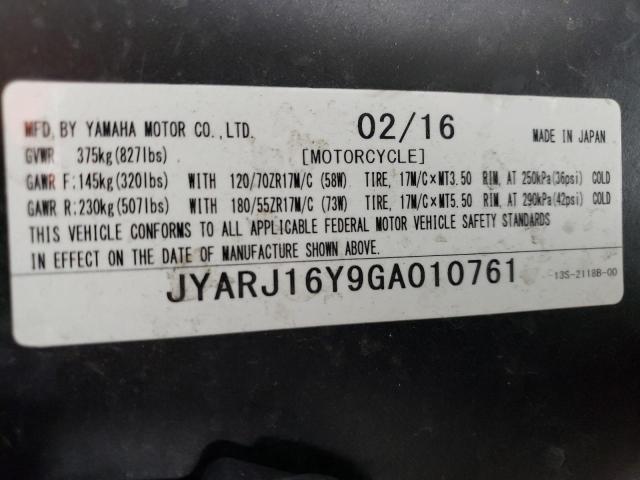 JYARJ16Y9GA010761 - 2016 YAMAHA YZFR6 C BLUE photo 10