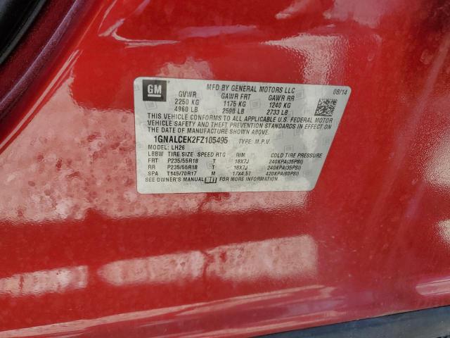 1GNALCEK2FZ105495 - 2015 CHEVROLET EQUINOX LT RED photo 14