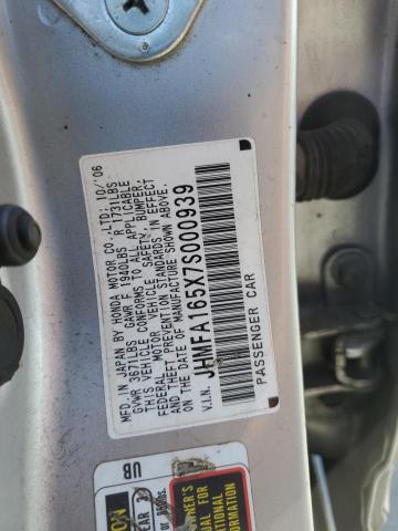 JHMFA165X7S000939 - 2007 HONDA CIVIC LX SILVER photo 12