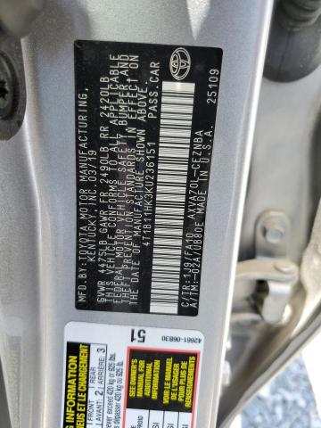 4T1B11HK3KU236151 - 2019 TOYOTA CAMRY L SILVER photo 13