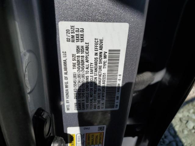 5FNYF5H38LB022251 - 2020 HONDA PILOT EX SILVER photo 13