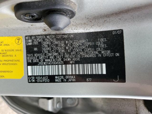 JTEEW21A370045835 - 2007 TOYOTA HIGHLANDER HYBRID SILVER photo 13