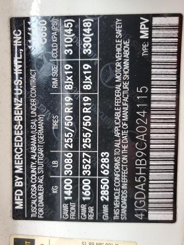 4JGDA5HB9CA024115 - 2012 MERCEDES-BENZ ML 350 4MATIC WHITE photo 14