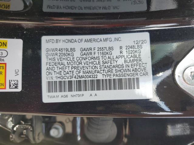 1HGCV3F42MA004322 - 2021 HONDA ACCORD HYBRID EX BLACK photo 12