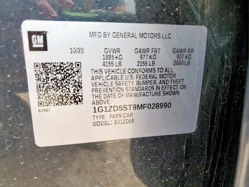 1G1ZD5ST9MF028990 - 2021 CHEVROLET MALIBU LT CHARCOAL photo 12