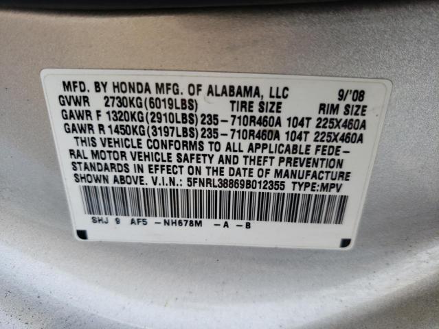 5FNRL38869B012355 - 2009 HONDA ODYSSEY TOURING SILVER photo 13