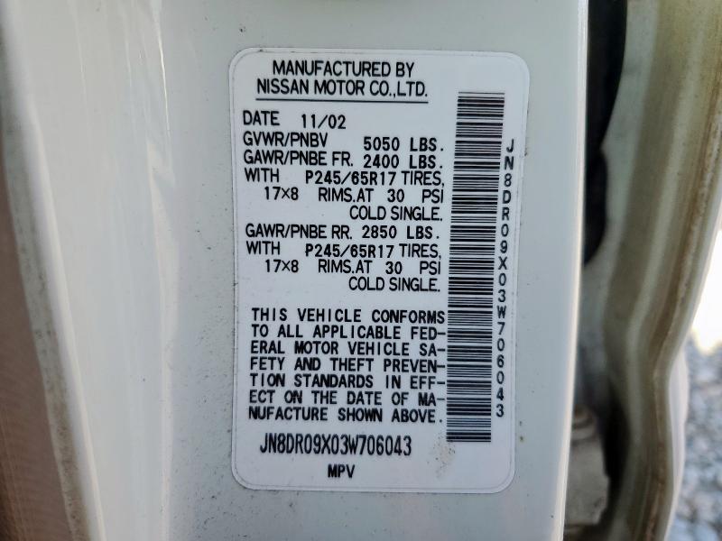 JN8DR09X03W706043 - 2003 NISSAN PATHFINDER LE WHITE photo 13