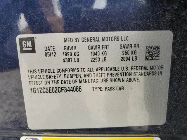 1G1ZC5E02CF344086 - 2012 CHEVROLET MALIBU 1LT BLUE photo 12