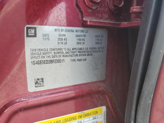 1G4GE5ED2BF236511 - 2011 BUICK LACROSSE CXS RED photo 12