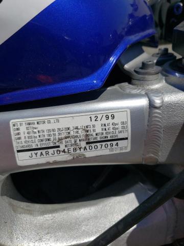 JYARJ04E8YA007094 - 2000 YAMAHA YZFR6 L BLUE photo 10