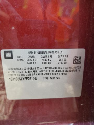 1G11C5SLXFF261943 - 2015 CHEVROLET MALIBU 1LT ბურგუნდია ფოტო 12