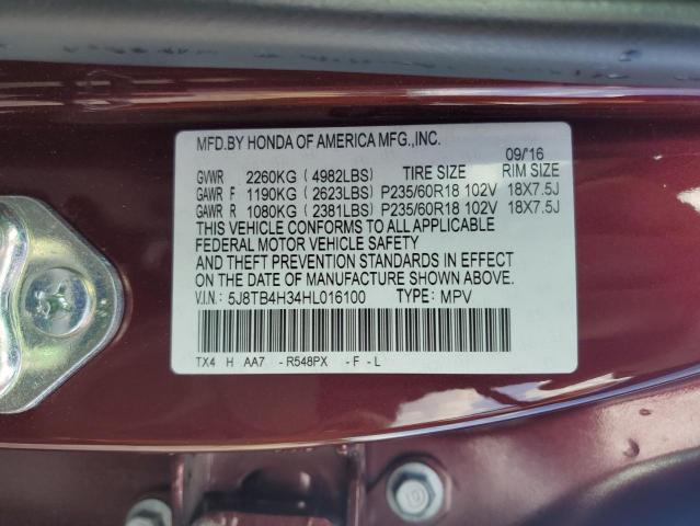 5J8TB4H34HL016100 - 2017 ACURA RDX BURGUNDY photo 13