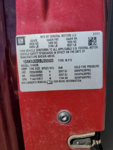 1GNKVJED8BJ293923 - 2011 CHEVROLET TRAVERSE LT 勃艮第红 照片 14