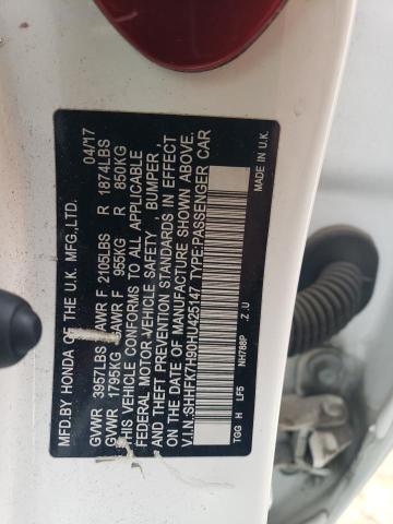 SHHFK7H90HU425147 - 2017 HONDA CIVIC SPORT TOURING WHITE photo 12