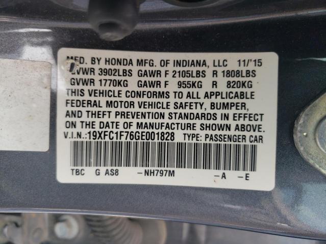 19XFC1F76GE001828 - 2016 HONDA CIVIC EXL GRAY photo 12