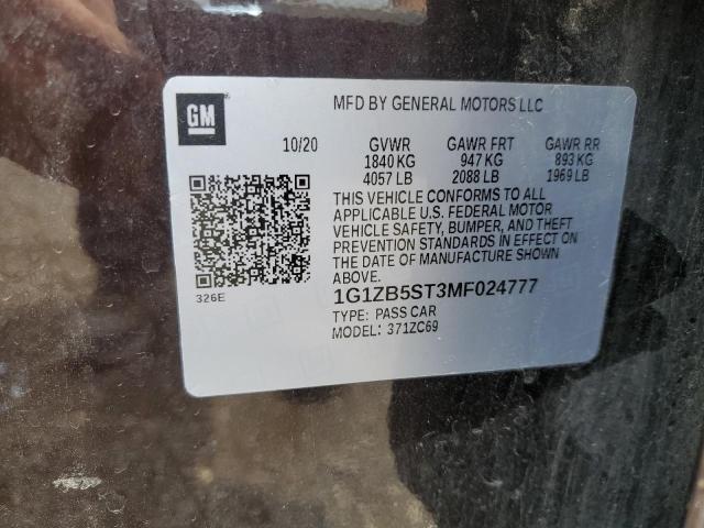 1G1ZB5ST3MF024777 - 2021 CHEVROLET MALIBU LS PURPLE photo 12