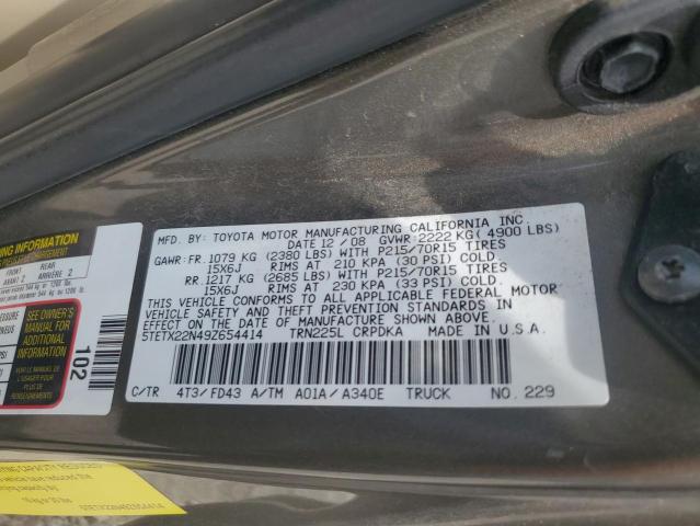 5TETX22N49Z654414 - 2009 TOYOTA TACOMA ACCESS CAB ნაცრისფერი ფოტო 12