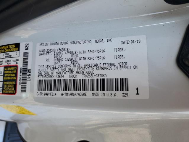 5TFRX5GN6KX143644 - 2019 TOYOTA TACOMA ACCESS CAB თეთრი ფოტო 12