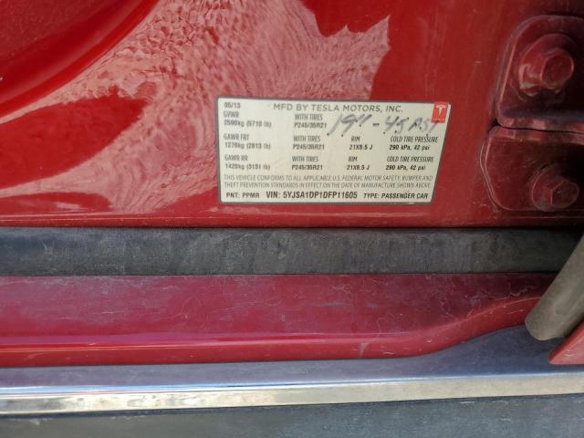 5YJSA1DP1DFP11605 - 2013 TESLA MODEL S Червоний фото 12
