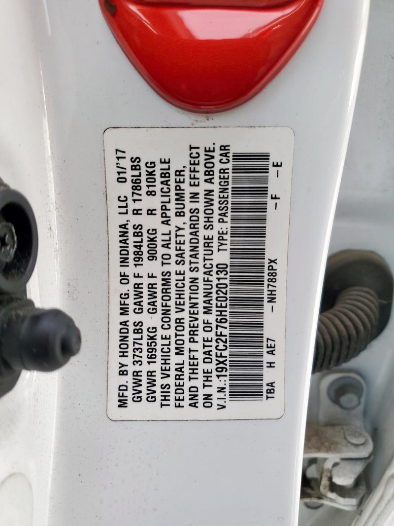 19XFC2F76HE020130 - 2017 HONDA CIVIC EX WHITE photo 12