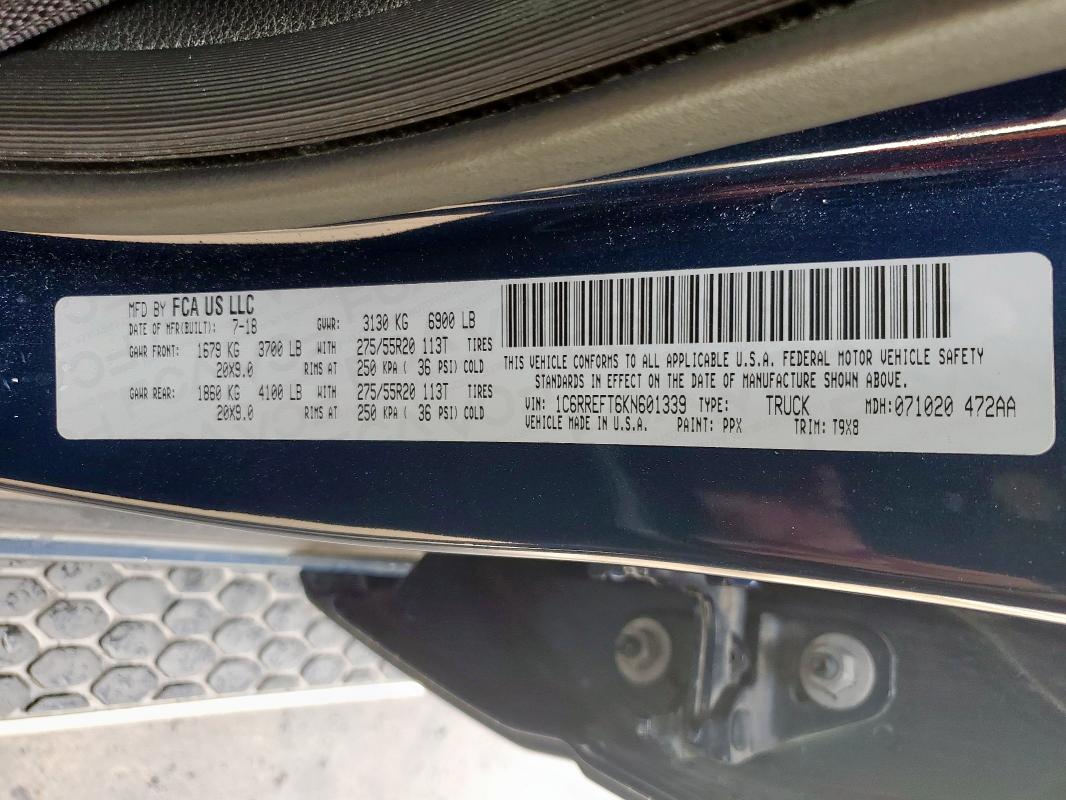 1C6RREFT6KN601339 - 2019 RAM 1500 BIG HORN/LONE STAR BLUE photo 12