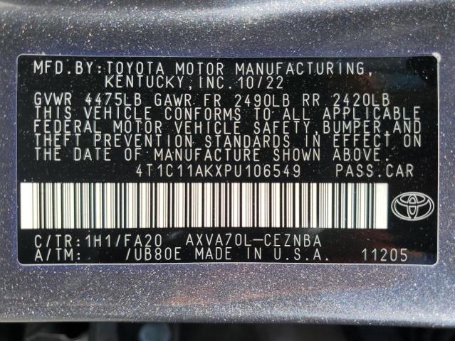 4T1C11AKXPU106549 - 2023 TOYOTA CAMRY LE GRAY photo 13