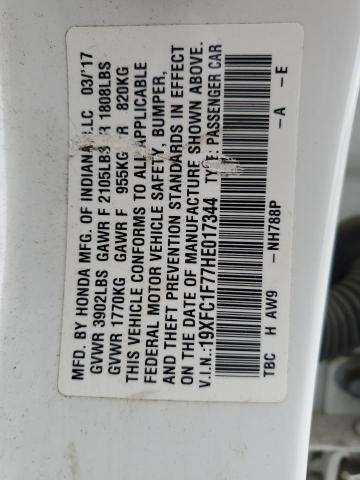19XFC1F77HE017344 - 2017 HONDA CIVIC EXL WHITE photo 12