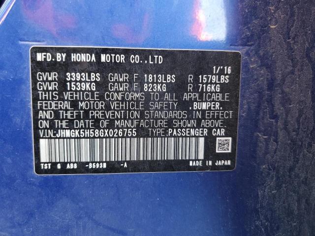 JHMGK5H58GX026755 - 2016 HONDA FIT LX 蓝色 照片 13