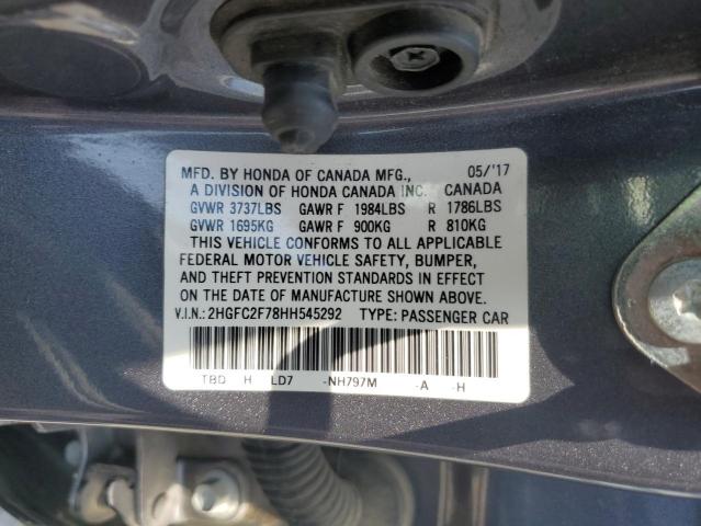 2HGFC2F78HH545292 - 2017 HONDA CIVIC EX GRAY photo 12