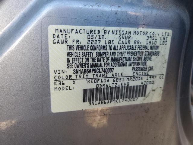 3N1AB6AP9CL740007 - 2012 NISSAN SENTRA 2.0 GRAY photo 13