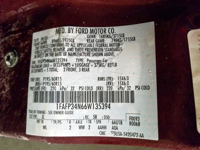 1FAFP34N66W135394 - 2006 FORD FOCUS ZX4  photo 10