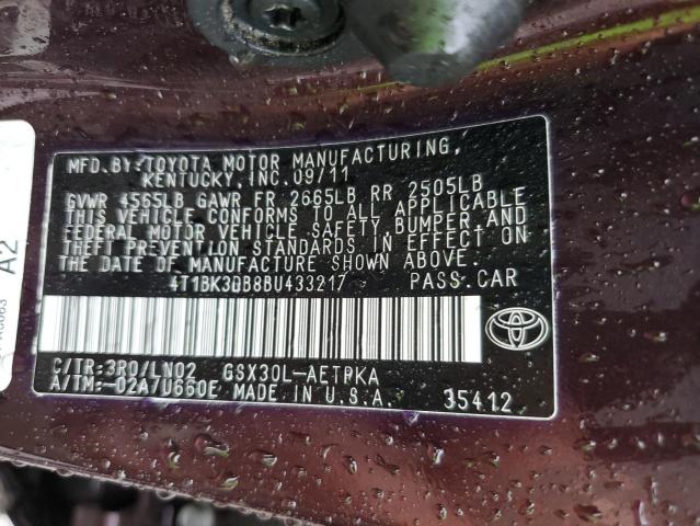4T1BK3DB8BU433217 - 2011 TOYOTA AVALON BASE Bordo foto 13