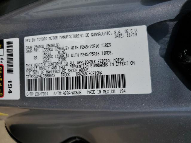 3TYRX5GN4LT000042 - 2020 TOYOTA TACOMA ACCESS CAB ვერცხლისფერი ფოტო 13