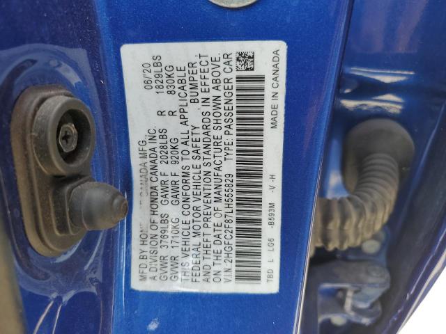 2HGFC2F87LH555829 - 2020 HONDA CIVIC SPORT 蓝色 照片 13