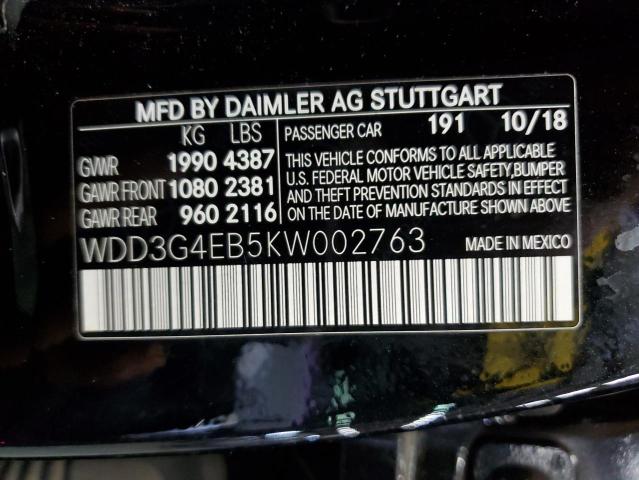 WDD3G4EB5KW002763 - 2019 MERCEDES-BENZ A 220 BLACK photo 12