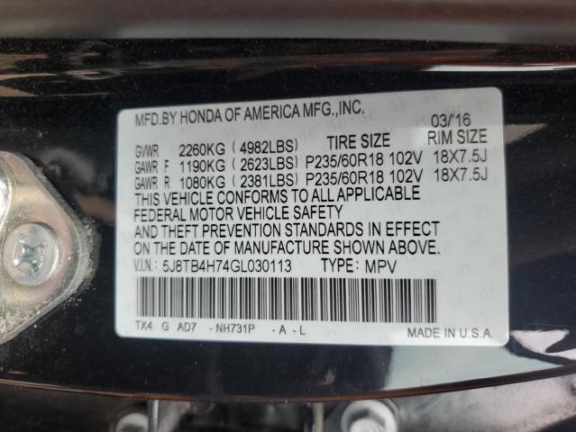 5J8TB4H74GL030113 - 2016 ACURA RDX ADVANCE BLACK photo 13